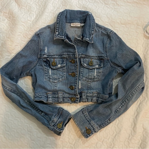 Vintage Y2K Baby Phat Blue Jean Distressed Denim Cropped Jacket Girl’s Large - Picture 1 of 8